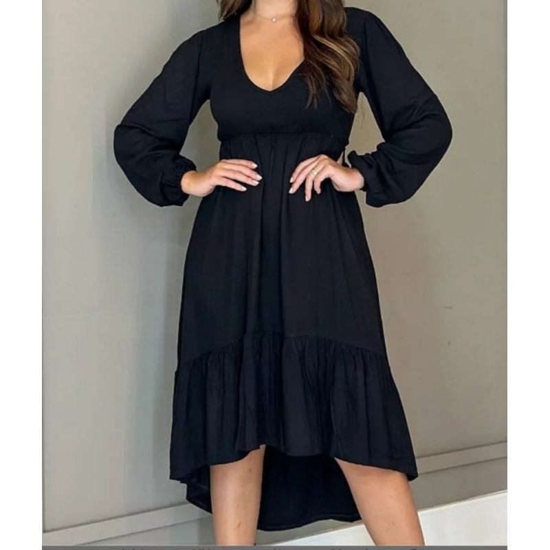 Vestido manga longa decote V,mullet | Shopee Brasil