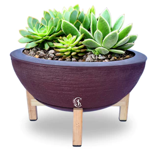 Kit 1 Bacia Polietileno Rosa do Deserto P/plantas ou Flores + 1 Suporte Madeira Pinus
