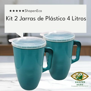 Kit Jarras Plástico Grande 4 Litros com Tampa Resistente Suco Água Restaurante