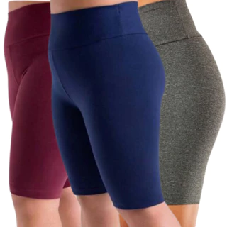Shorts Bermuda Legging Plus Size Feminina Meia Coxa Cintura Alta Feminino Suplex Academia Zero Transparência