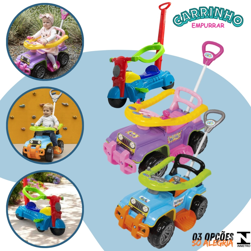 Carrinho de Empurrar Passeio Criança Bebê Triciclo Jipe Motoca Com ...