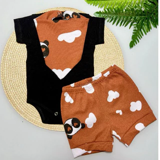Conjunto Bebe Verão Menino Infantil Short Body E Babador Bandana Recém Nascido