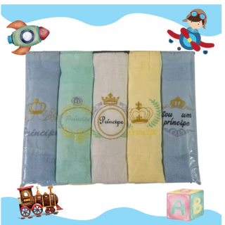 Kit Fralda De Pano Bordada Tecidos Duplo, com 5 unidades 70x70cm 100% Algodão Feminina e Masculina.