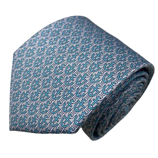 Gravata Semi Slim Cinza e Azul Estampada Toque de Seda