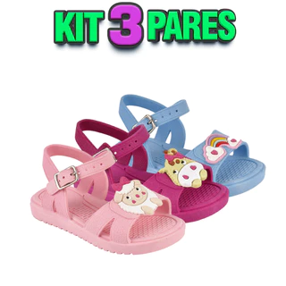 Kit 3 Pares Sandália Papete Infantil Menina Confortável
