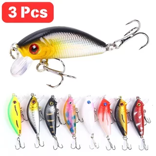 Kit com 3 Iscas Minnow 5cm/4,2g Topwater Artificial para Pesca