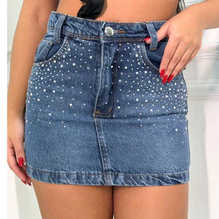 Mini Saia Jeans com brilho feminino cintura alta sem lycra qualidade bom tecido grosso