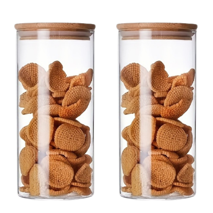 Pote de Vidro Herméticos com Tampa De Bambu Redondo 800ml Porta condimentos Empilhavel