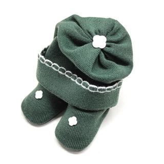 kit Recém Nascido Premium com Sapatinho Luvinha Touquinha Bebê Tricot Masculino Feminino Verde Escuro