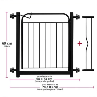 Grade Portão Portãozinho Proteção Pet Cães Cachorro Criança 69 A 84 Cm Preto