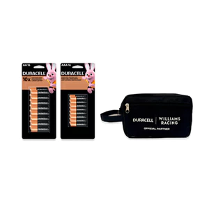 Kit Pilhas Duracell Alcalinas AA 16 un.+ AAA 16 un. + Necessaire Williams F1