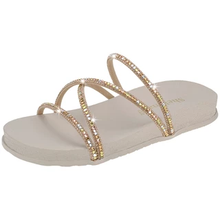 Papete Feminina Slide Flatform Feminina Rasteira Shekinah Strass Original Brilho Brilhante