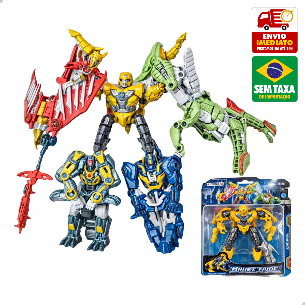 KIT 5 ou UNID Boneco Transformers Dinossauro Vira Robo Beast Tribe Brinquedo Plastico DuteToys