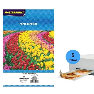 Papel Transfer para Tecido Claro 160g A4 Masterprint para Jato de Tinta Pacote com 5 folhas