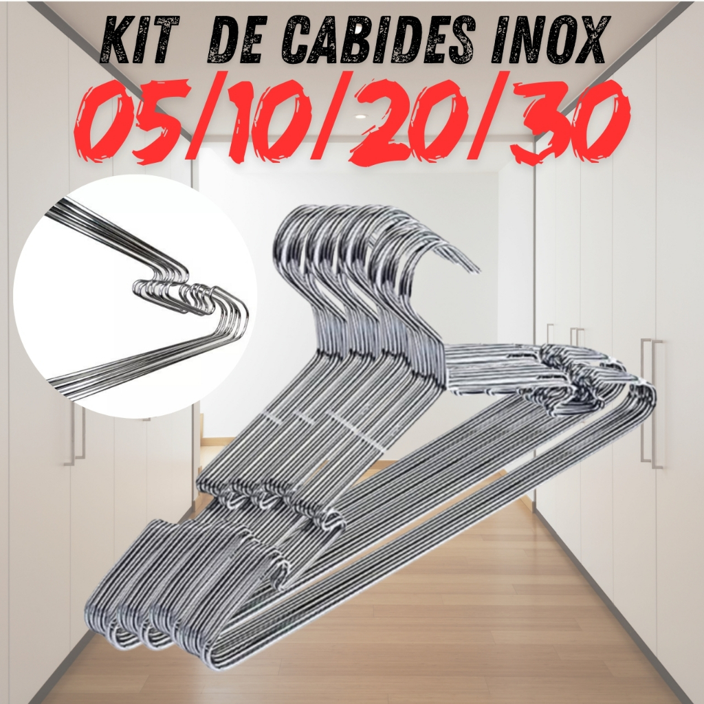 Kit Com 05/10/20/30 Conjunto De Cabides Organizador De Roupas Acessorios Resistente Inox
