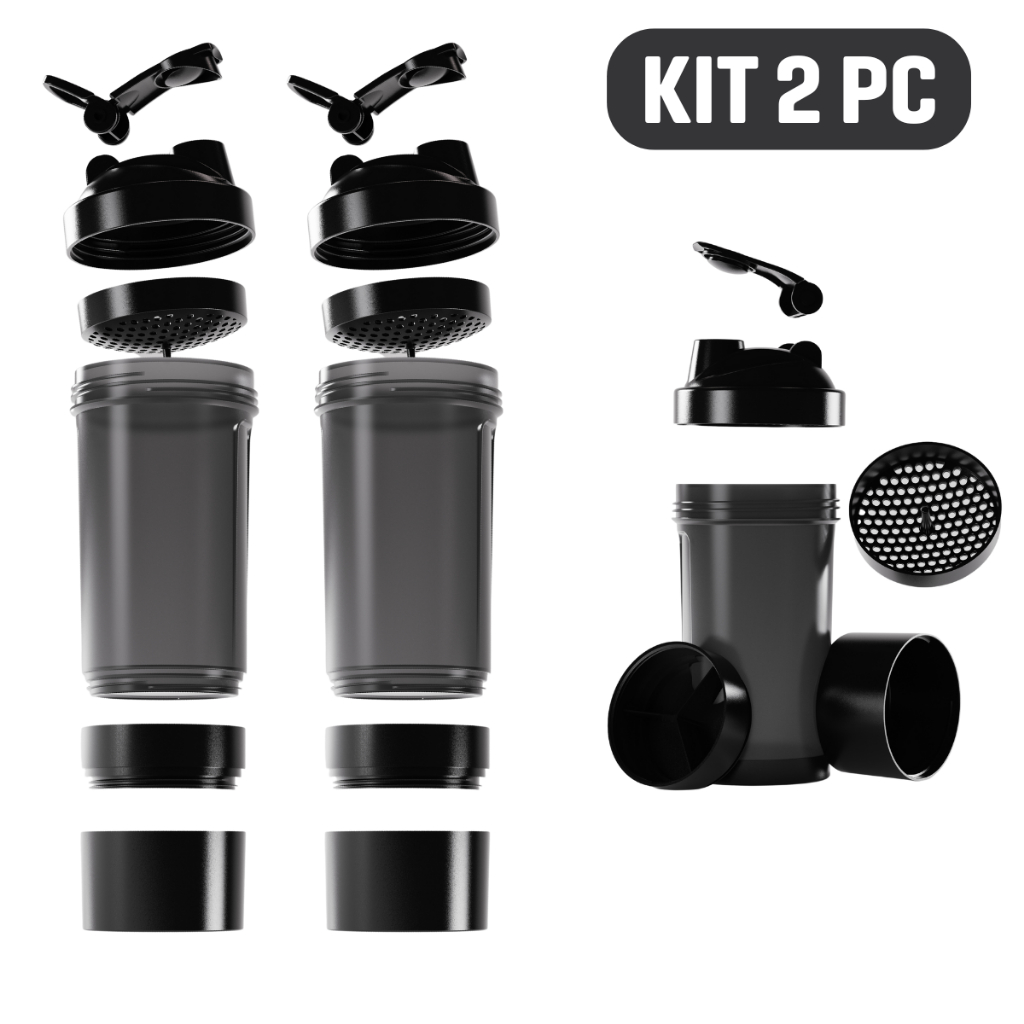 Kit 2 Coqueteleira Shaker Academia Compartimento Suplementos Fit Shakeira Whey