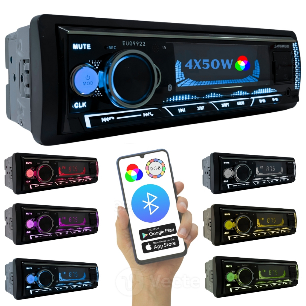Radio Mp3 Aparelho Som Automotivo Com Bluetooth LCD Fm Usb Sd Rca 4 Canais 50w