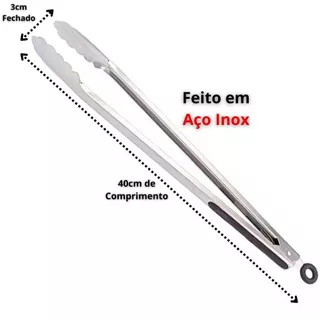 Pegador Inox Universal 40Cm ou Pinça para Alimentos Salada e Churrasco Profissional com Cabo Longo Brasa Fácil