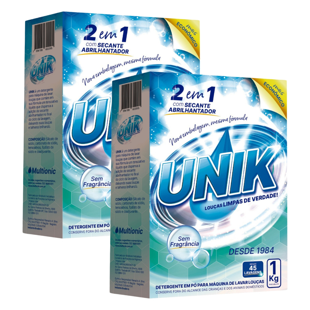 2x Sabão em Pó Para Maquina de Lavar Louça Unik 1kg Detergente Sem ...