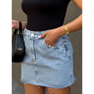 Saia Jeans Feminina Cintura Alta saia midi saia colorido sem rascada 8156