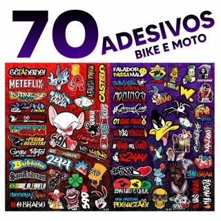 Cartela de adesivos 70 unidades - para Bike Carro Moto Capacete impreshow KC13