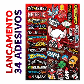 Cartela de adesivos 34 unidades - para Bike Carro Moto Capacete impreshow G-01