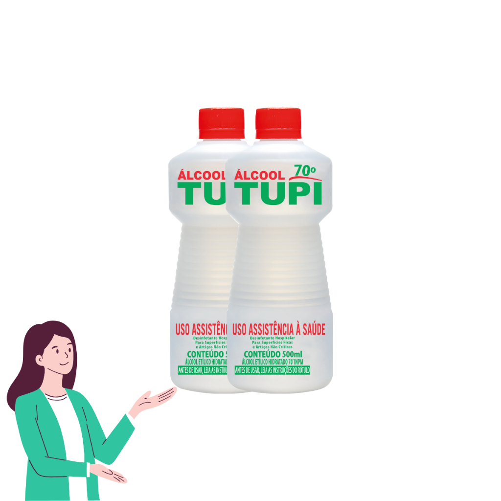 Kit 2 Álcool 70% 500ml Limpeza Profissional Saúde Cuidado Pessoal Higiene Proteção Elimina 99,9% Bactéria
