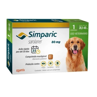 Simparic 80mg para Cães de 20,1 a 40 Kg - Verde - 1 Comprimido - Zoetis
