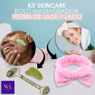 KIT 3 Peças - Rolo Jade Facial + Massageador Gua Sha Anti-Rugas + Faixa de Maquiagem Pelúcia - WL em Oferta na Shopee