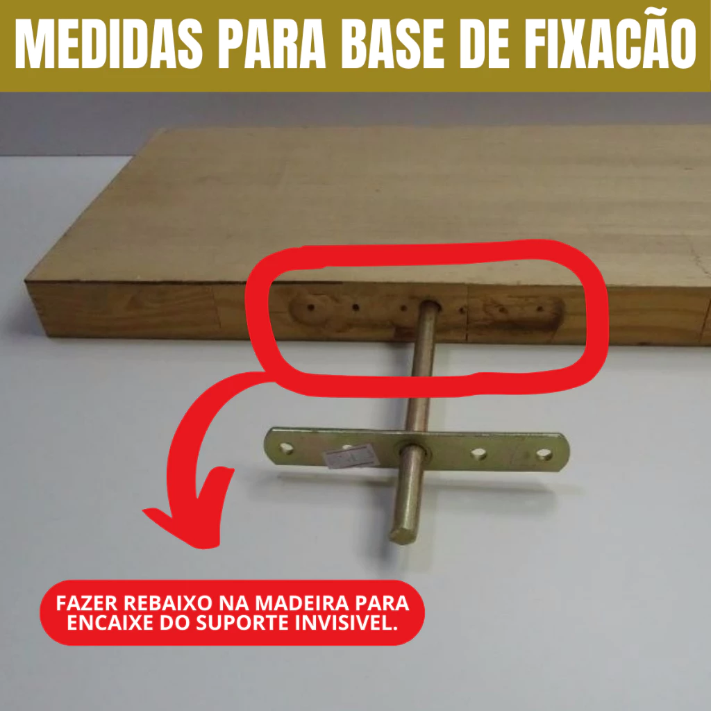 2 Suporte Invisivel Para Prateleira Com Parafuso e Bucha Tamanhos 10cm 15cm 20cm 25cm 30cm 35cm 40cm