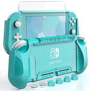 Capa de Proteção Xadrez TPU para Nintendo Switch Lite, Resistente a Riscos, Filme de Tela de Vidro Temperado, 6 Keycaps
