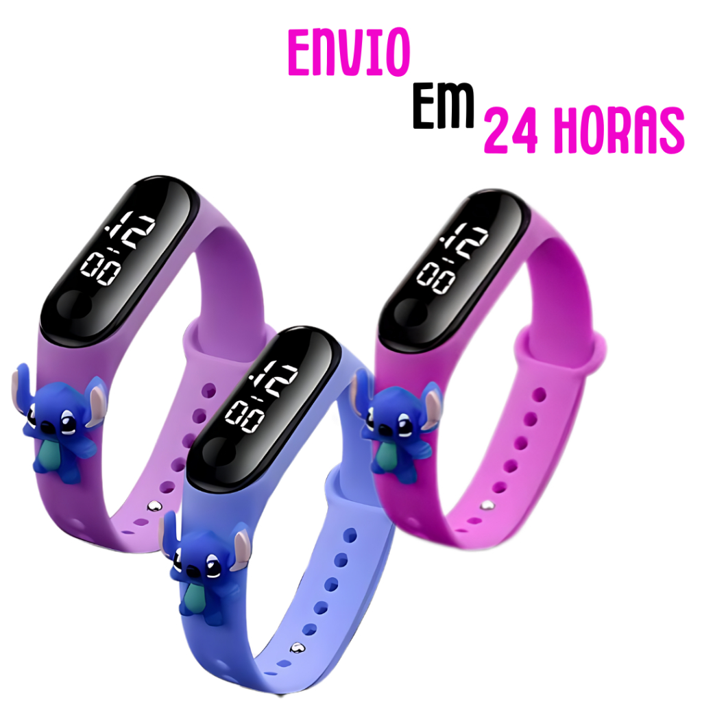 Relógio Infantil menina Stitch Digital À Prova D´Àgua Led