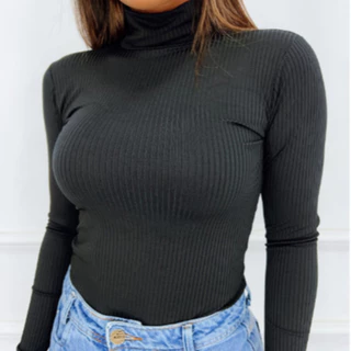 Blusa Feminina Casual Segunda Pele Gola Alta Cacharrel Feminina Manga Longa