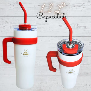 Copo Térmico com Canudo 1200 ML Quencher Caneca | Garrafa de Água | Café | Refrigerante | Chá | Copo Portátil |