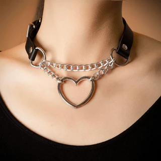 Choker Gargantilha Coleira Feminina Coração Corrente Lolita Kwaii Couro Social Cosplay