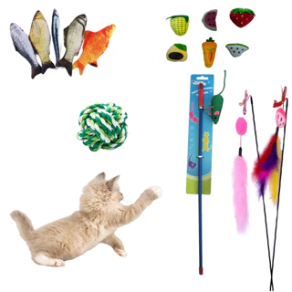 Kit 3 Brinquedos Para Gato Varinha bola corda pelucia catnip