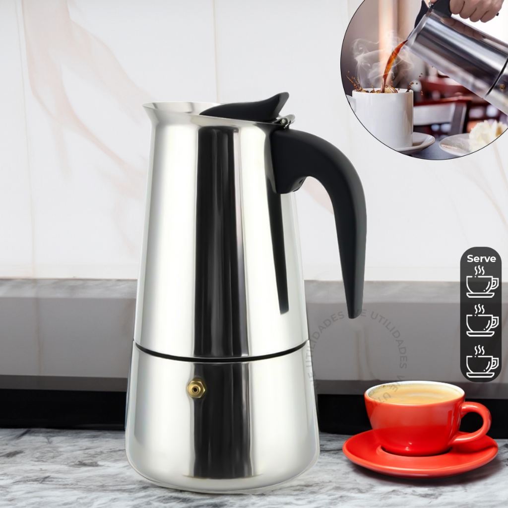 Cafeteira Italiana 9 Xícaras Expresso e Moka Em Inox