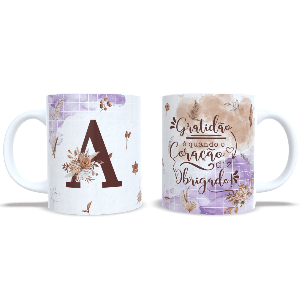 Caneca Branca Personalizada/ Xícara de Porcelana de 325ml Presente / Alfabeto Outono