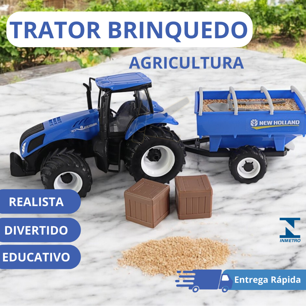 Trator Brinquedo Agricultor Com Carreta Carga de Grãos e Acessórios ...
