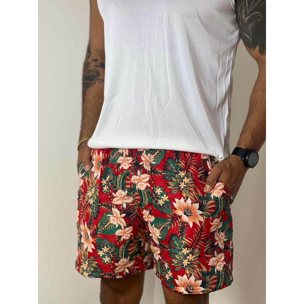 kit Short Masculino Tactel Bermuda de Banho com Estampa Esportiva