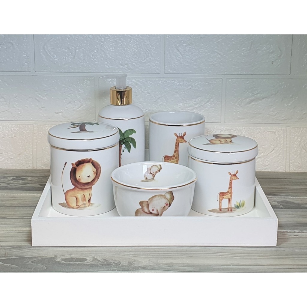Kit Higiene Bebe Safari Borboleta Filete Outo Porcelana