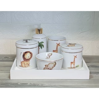 Kit Higiene Bebe Safari Borboleta Filete Outo Porcelana