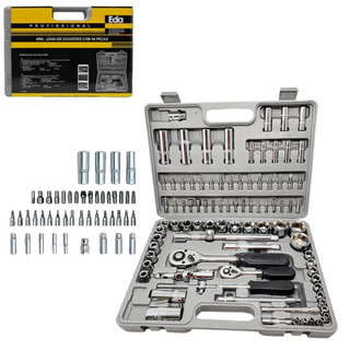Kit Jogo De Ferramentas Soquetes C/ Chave Catraca Reversível 94 Pçs Crv Profissional