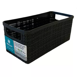 Cesto Juta Alongado Organizador Multiuso Pequeno Preto Plástico 3,2L Retangular Decorativo