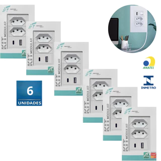 Kit Tomada De Parede Dupla Usb Tipo C Universal Bivolt Turbo