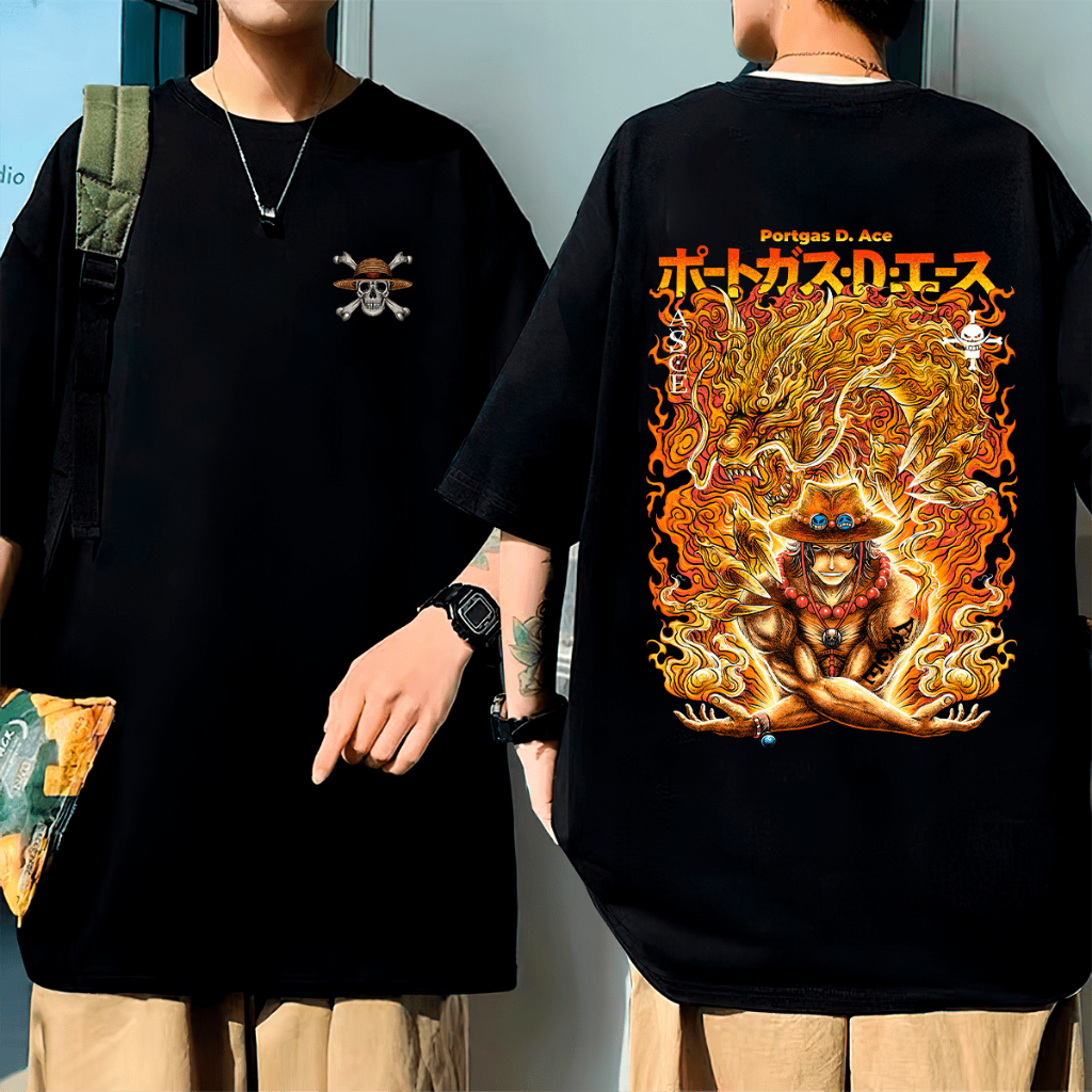 Camisa Cropped Oversized Estampada Camiseta One Piece Ace Anime