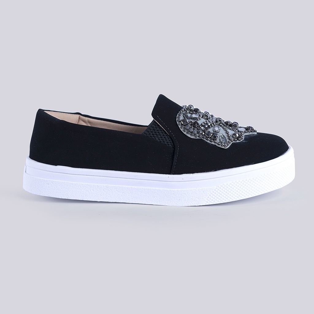 Tenis Feminino Slip On Pedraria Confortável Casual Calce Fácil