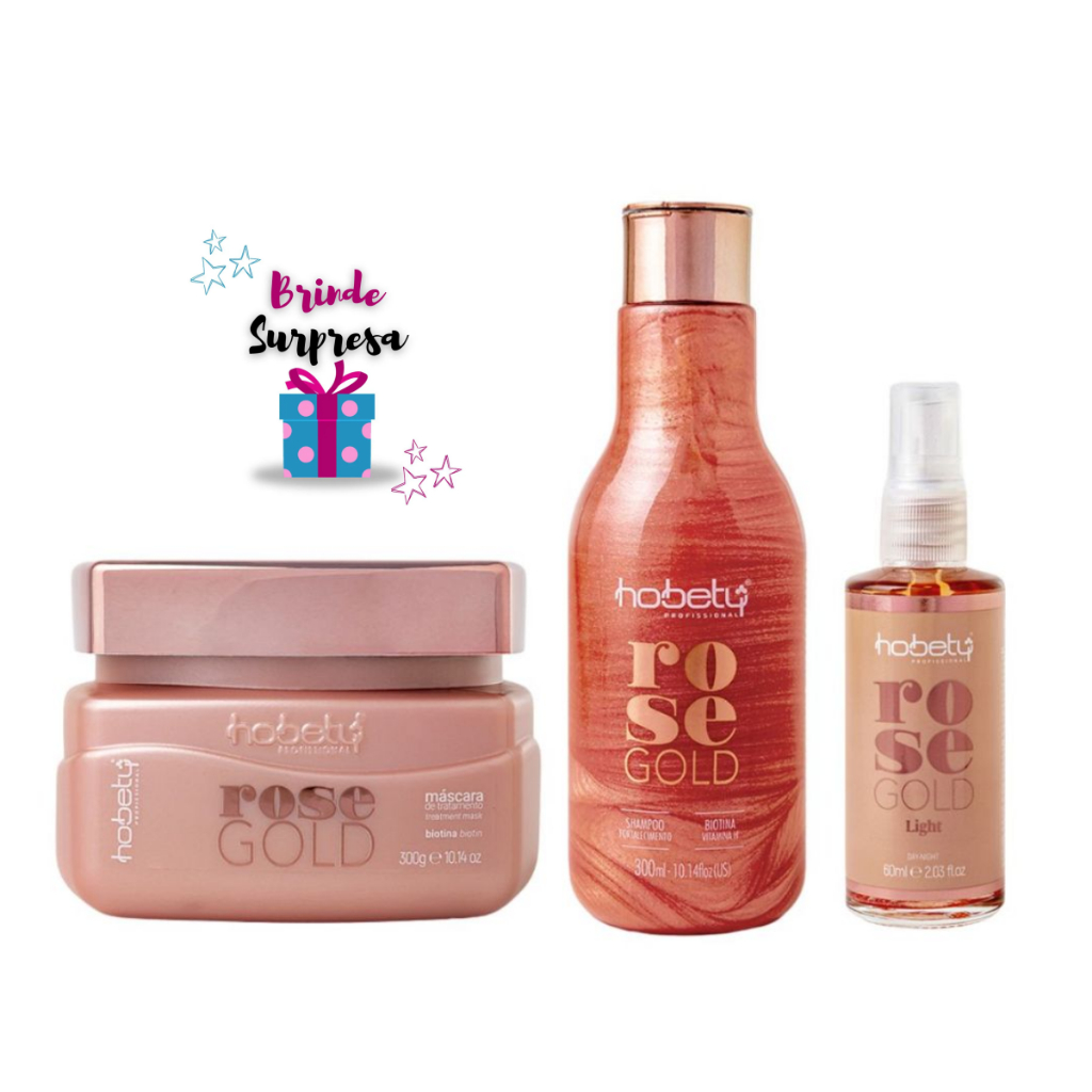 Kit Rose Gold Hobety Shampoo 300ml+Máscara 300g+Finalizador 60ml