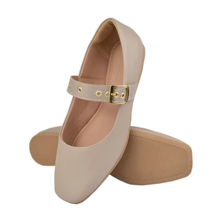 Sapatilha Feminina Bailarina Moda Blogueira Conforto Bico Quadrado Tira Grossa Fivela Dourada