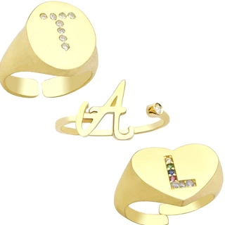 Anel Letra Ajustável Escolha a Sua Letra Anel Banho de Ouro 24k C/ Pedras Brilhantes em Oferta na Shopee